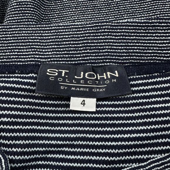 St John Collection Mary Grey Santana Knit Skirt sz 4 Dark Navy Stripe Pull On - Picture 2 of 8